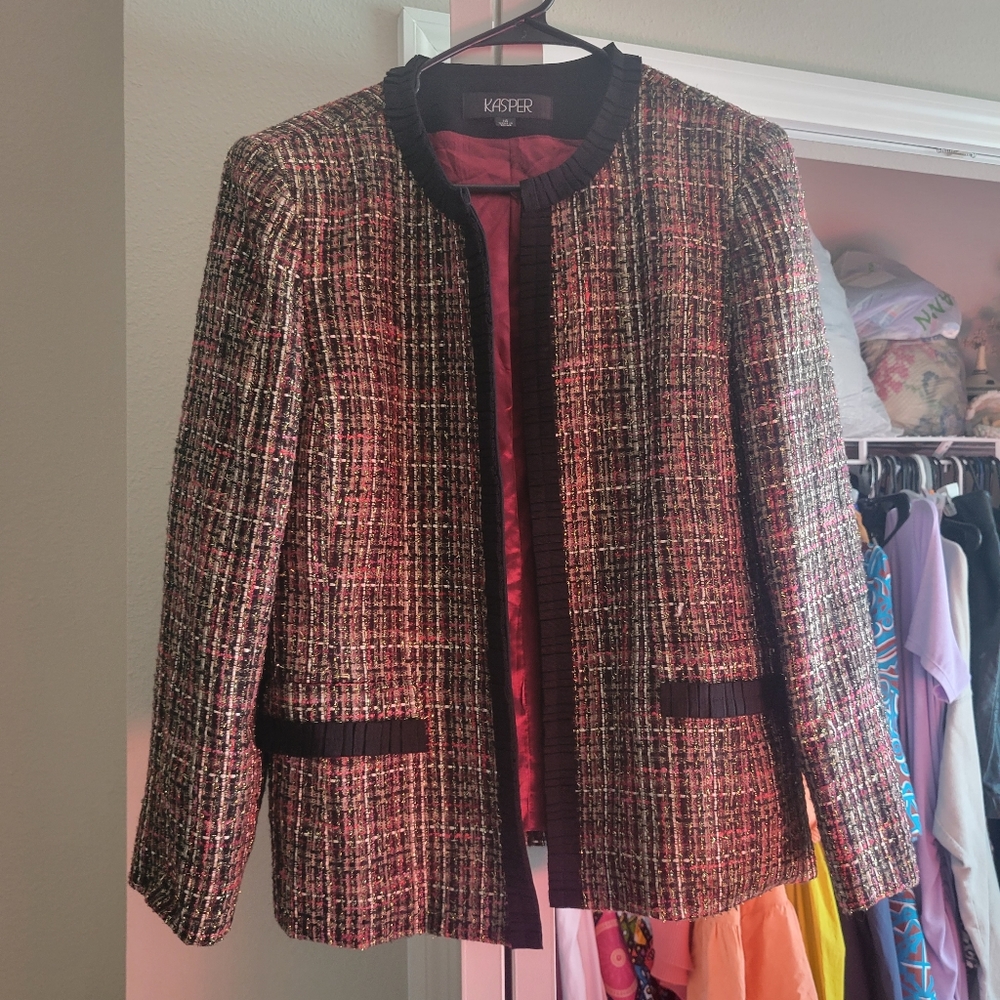 Tweed Plus Size Jacket Padded Shoulders